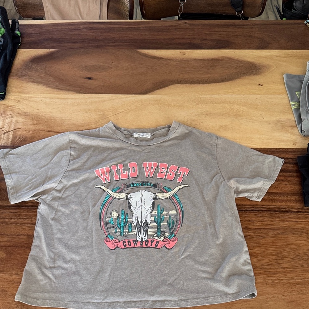 Wild West Graphic Crop Top - Gray